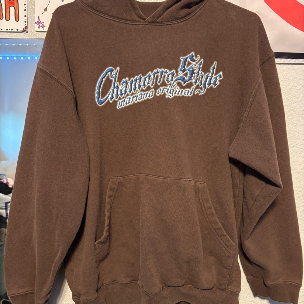 Mariana Brown Hoodie with Blue Accents